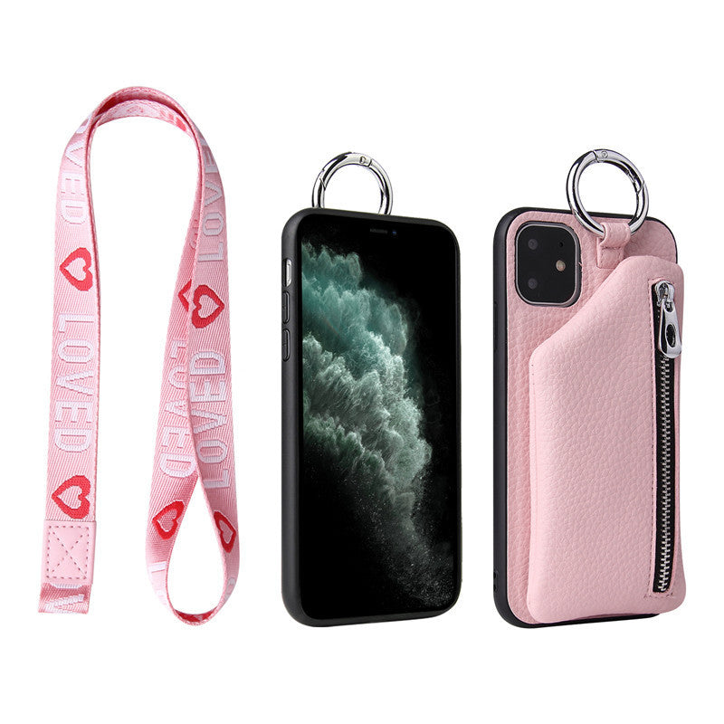 PU lærreim Cord Mynt Veske Telefonvesker Crossbody Neck Lanyard Lommebokdeksel