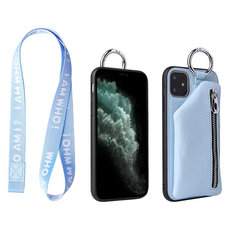PU lærreim Cord Mynt Veske Telefonvesker Crossbody Neck Lanyard Lommebokdeksel