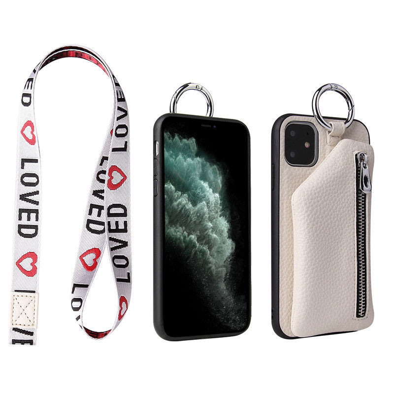 PU lærreim Cord Mynt Veske Telefonvesker Crossbody Neck Lanyard Lommebokdeksel