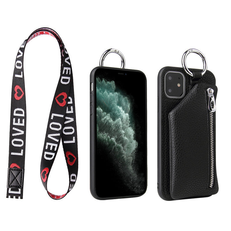 PU lærreim Cord Mynt Veske Telefonvesker Crossbody Neck Lanyard Lommebokdeksel